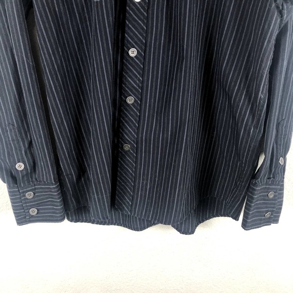 𝅺source DNM Shirt Black Gray Striped Embroidered Graphic Button Up Size Large - Picture 4 of 12